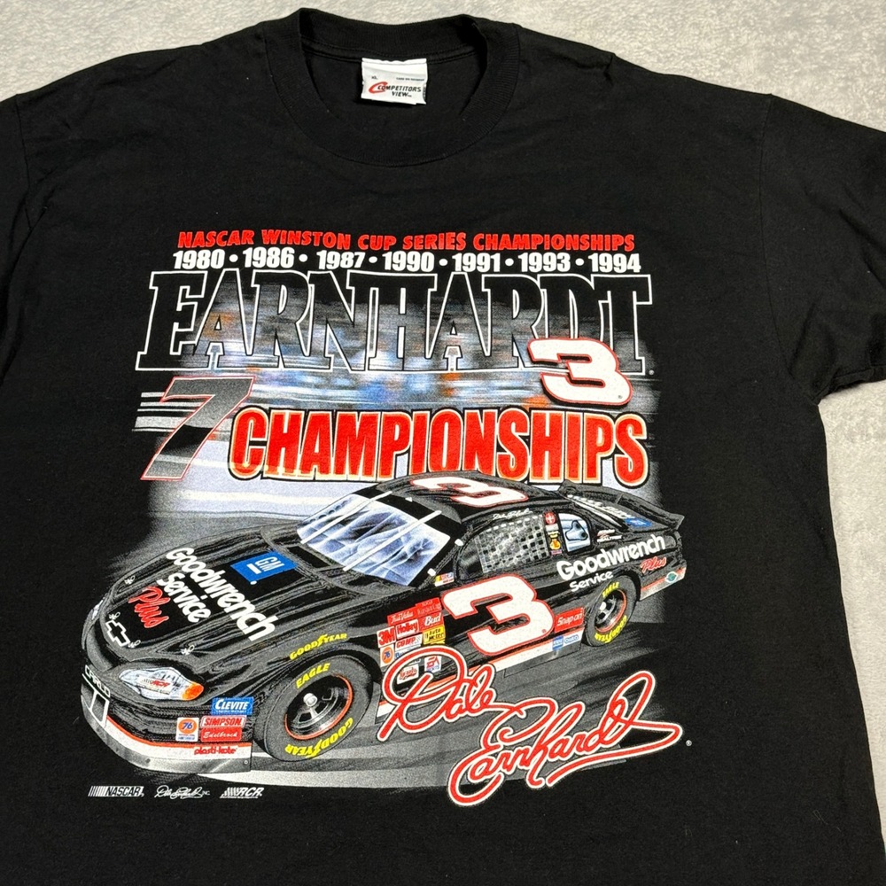 Competitors View Dale Earnhardt NASCAR T-Shirt Mens XL Black 7x Champion Vintage
